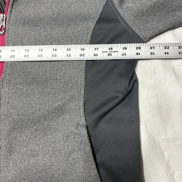 Spyder Women's Large Waffle Knit Fleece Lined Jacket Gray Pink Full Zip Hooded - Picture 3 of 14